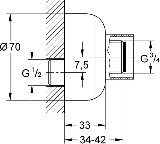 Эксцентрик Grohe s-образный, 1/2 дюйма x 3/4 дюйма, регулируемый, 7.5 мм 12023000