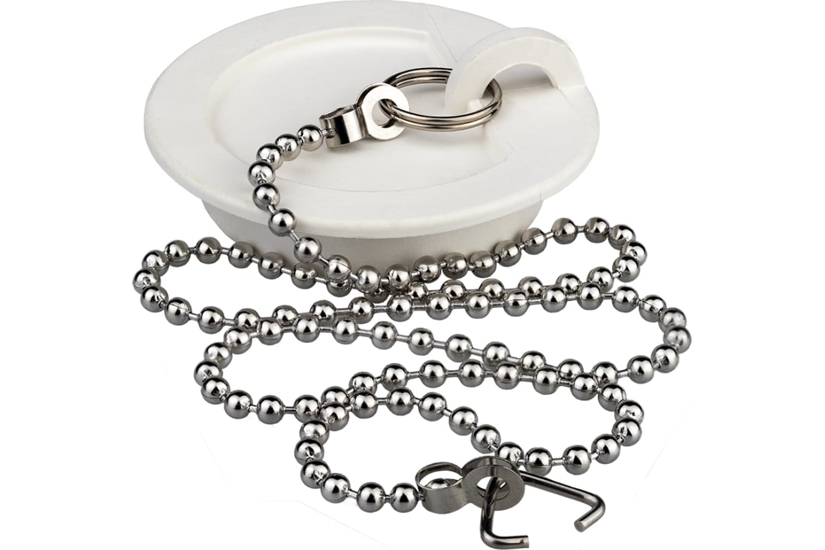 Пробка для ванны MasterProf белая c цепочкой из нержавеющей стали 45 см ...