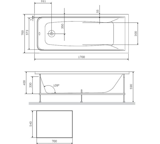Боковая панель для ванны AM.PM Gem s 170x70, черная W93A-170-070B-S
