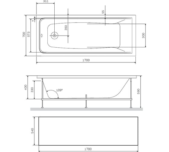 Фронтальная панель для ванны AM.PM Gem s 170x70, черная W93A-170-070B-P