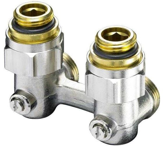 Узел Oventrop Multiflex V, угловой H-образный, 3/4, 1/2, Н ЕК-Н, никелированный, ZB 1016282