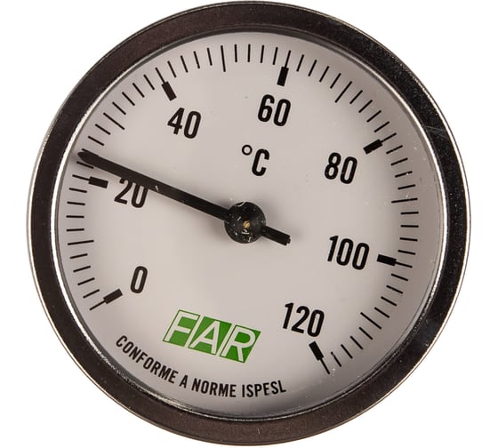 Термометр 0-120°C, торцевое соединение 1/2", зонд 50 мм, диаметр 80 мм FAR FA 2600