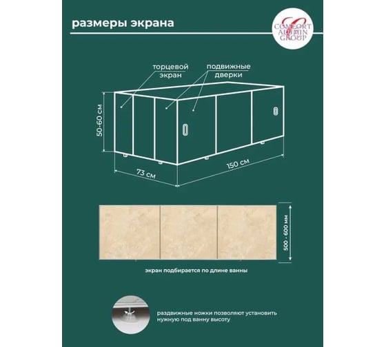 Экран под ванну Comfort Alumin Group сахара 3d, 1,5 м в коробке 004317