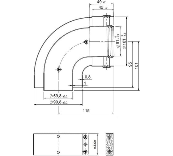 Колено подключения  90° диаметр 60/100L V Royal Thermo НС-1029220