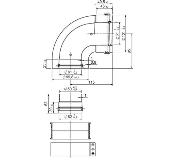 Колено подключения 90° диаметр 60/100L Br,Bx Royal Thermo НС-1013883