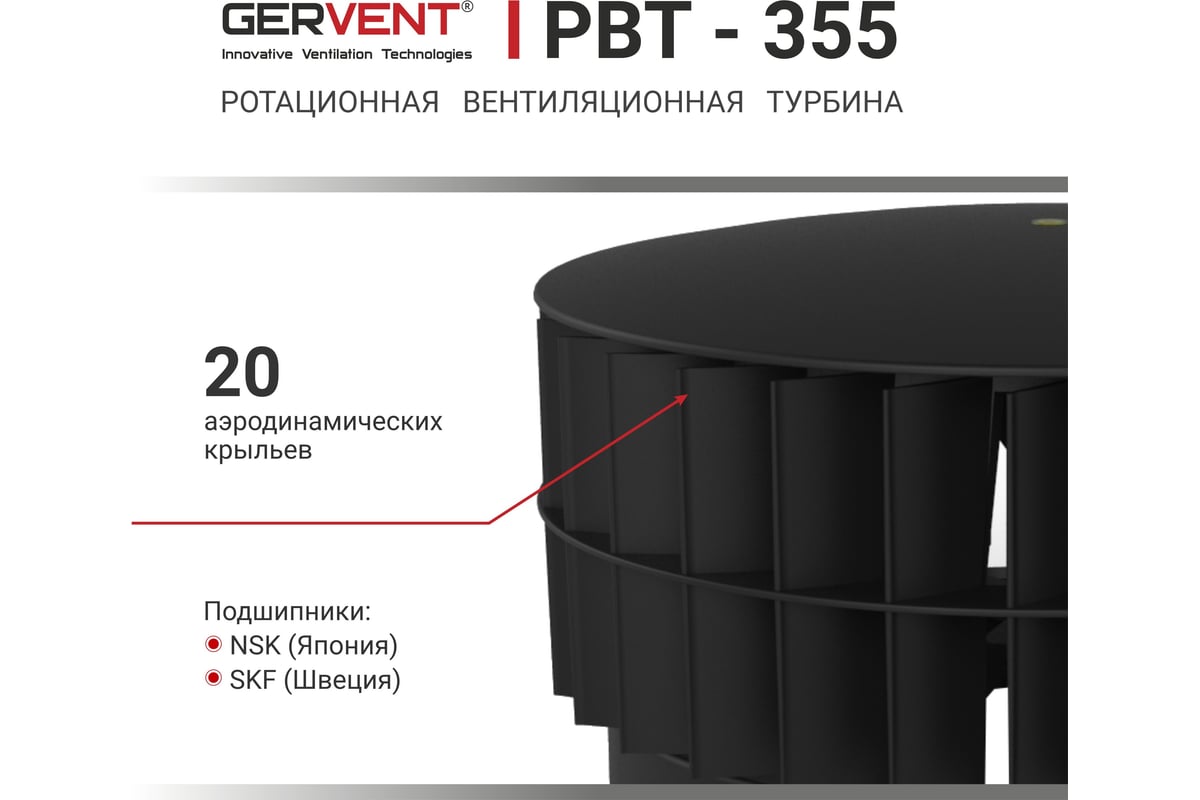 Ротационная вентиляционная турбина GERVENT D355 мм, серая