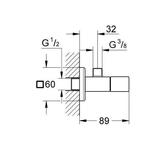 Угловой вентиль для подключения смесителей GROHE Cube 1/2″-3/8″, хром 22012000
