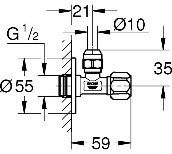 Угловой вентиль с металлической розеткой и уплотнительным кольцом Grohe 1/2"*3/8", хром 22023000