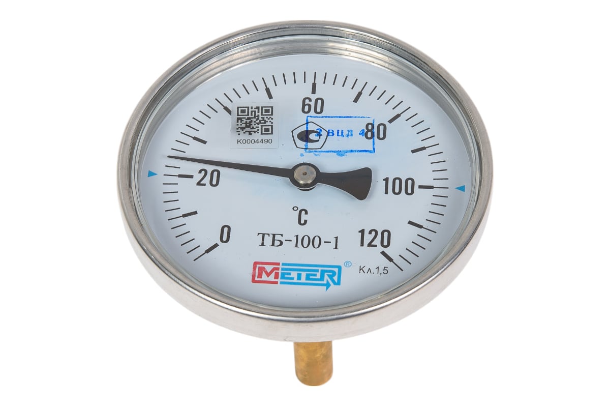 Термометр МЕТЕР ТБ-100-1 T= 0..120 С, L=80мм кл.1,5 (с латун.гильзой G1 ...