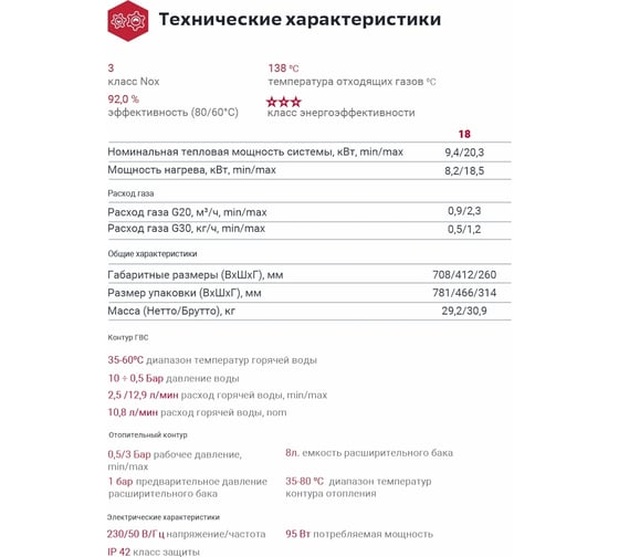 Котел газовый настенный Federica Bugatti 18 VARME 2-х контурный с дисплеем 2044773