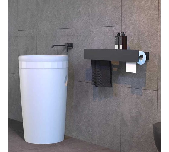 Полка-полотенцедержатель Граф Держалкин Skyline trio 70x13x9 с бумагодержателем, черный Fl-sky-tr70пптб-ч