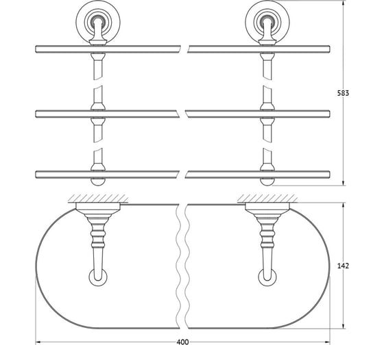 3-х ярусная полка 3SC 40 cm стекло; античная бронза STI 517