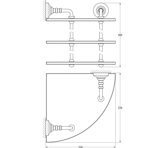 Угловая 3-х ярусная полка 3SC 23 cm стекло; золото STI 219