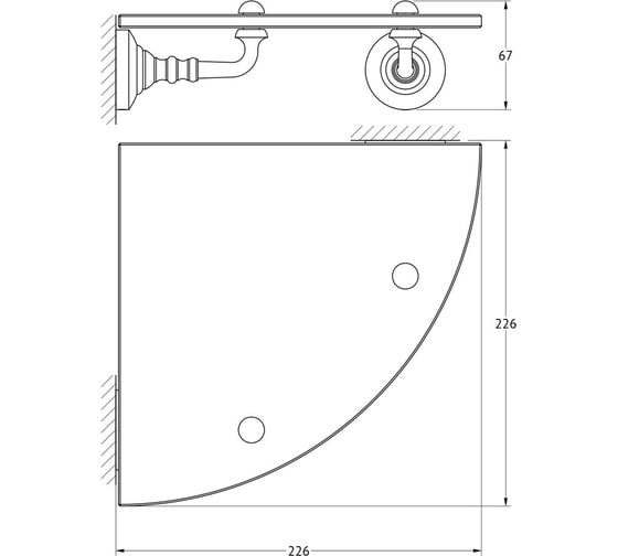 Угловая полка с держателями 3SC 22 cm стекло; хром/золото STI 118