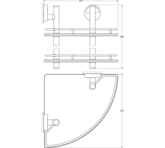 Угловая двухъярусная полка FBS 28 cm матовое стекло; хром LUX 072