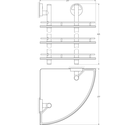 Угловая трехъярусная полка FBS  28 cm матовое стекло; хром LUX 073