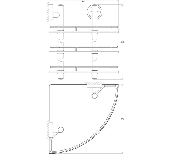 Угловая трехъярусная полка FBS 28 cm матовое стекло; хром ELL 073