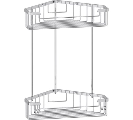 Двухъярусная угловая полочка-решетка с крючками FBS 23/23 cm хром RYN 006
