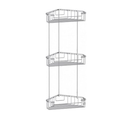Угловая трехъярусная полочка-решетка с крючками FBS 23/23/23 cm хром RYN 009