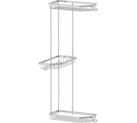 Угловая трехъярусная полочка-решетка с крючками FBS 20/20/20 cm хром RYN 014