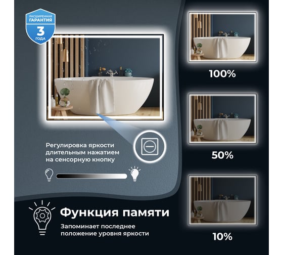 Настенное зеркало для ванной и прихожей с подсветкой для макияжа Wellsee 7 Rays' Spectrum квадратное 60 х 60 см, с тонким черным матовым контуром 172200410
