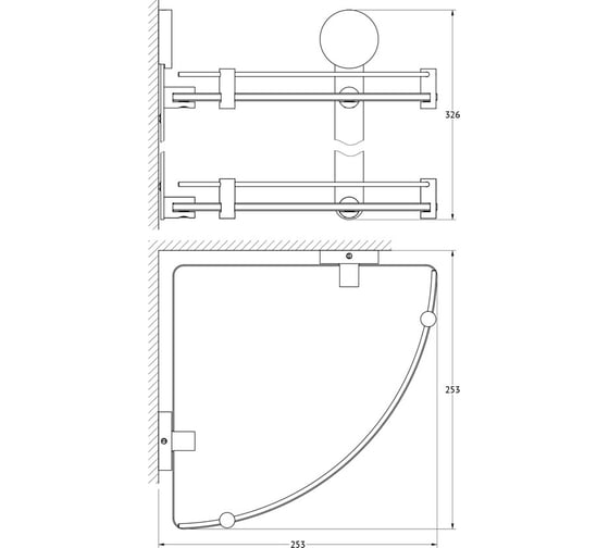 Двухъярусная угловая полка Artwelle 26 cm матовое стекло; хром HAR 040
