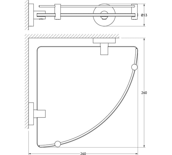 Угловая полка Artwelle с держателями 26 cm матовое стекло; хром HAR 039