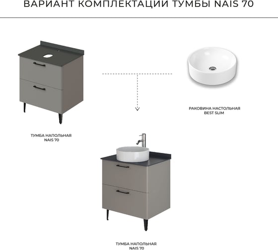 Напольная тумба под раковину ИТАНА nais 70 705x520x760 Амаретти 4657792954538