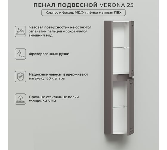 Подвесной пенал ИТАНА verona 25 250x200x1200 Амаретти 4657792954583