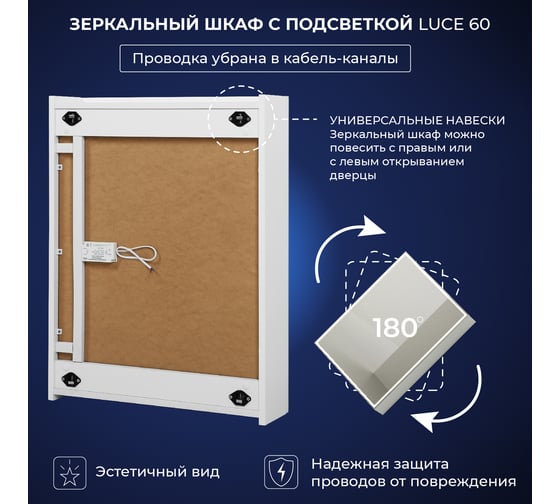 Зеркальный шкаф с подсветкой ИТАНА luce 60 600x150x790 универсальный Белый глянец 4657792953678