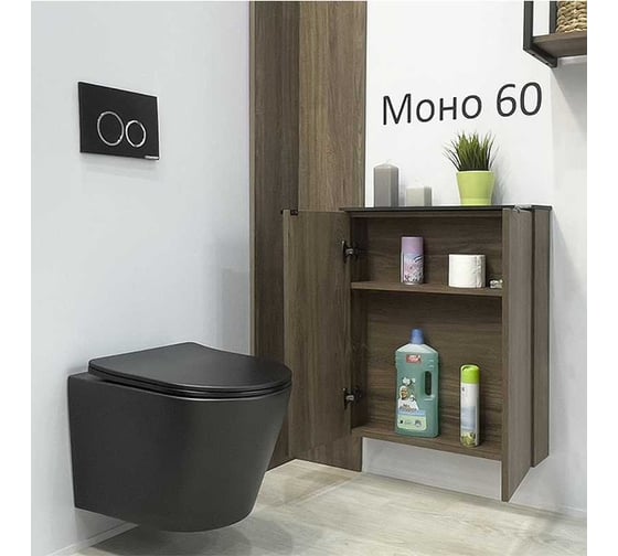 Подвесной шкаф Comforty "Моно-60" дуб тёмно-коричневый с черной столешницей 00-00013803