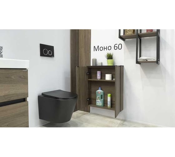 Подвесной шкаф Comforty "Моно-60" дуб тёмно-коричневый с черной столешницей 00-00013803