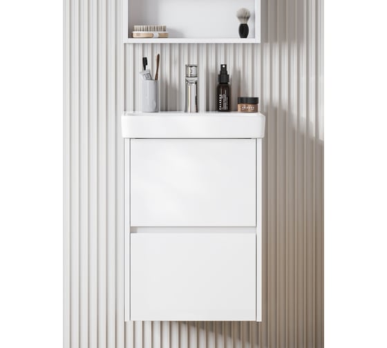 Тумба Сканди 45 AQUATON Белый матовый/Белый глянец (БЕЗ УМЫВАЛЬНИКА Адриана-45) 00082964 1A251601SD010 1