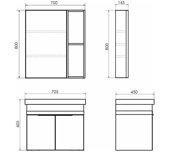 Зеркало-шкаф Comforty "Соло-70" дуб тёмно-коричневый 00-00011589