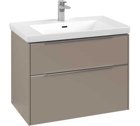 Тумба под раковину VILLEROY & BOCH SUBWAY 3.0 772x462x576 мм, 2 ящика, ручка алюминий глянцевый, 2x LED подсветка, крепежный комплект, цвет Taupe C574L0VM 00000126018