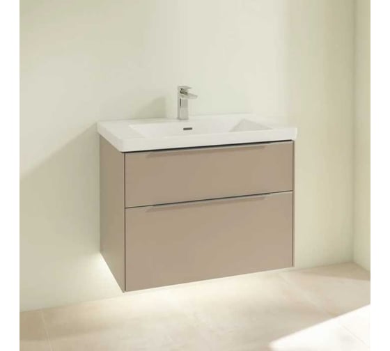 Тумба под раковину VILLEROY & BOCH SUBWAY 3.0 772x462x576 мм, 2 ящика, ручка алюминий глянцевый, 2x LED подсветка, крепежный комплект, цвет Taupe C574L0VM 00000126018