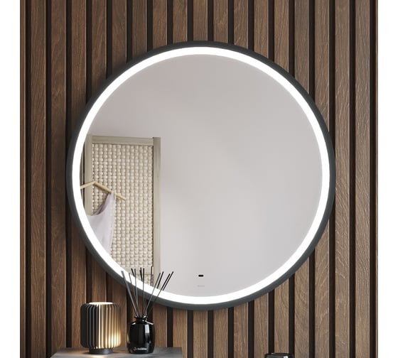 Зеркало BOND Loft круглое 80x80см с LED подсветкой, бесконтактным сенсором и черной рамой M60ZE-8080