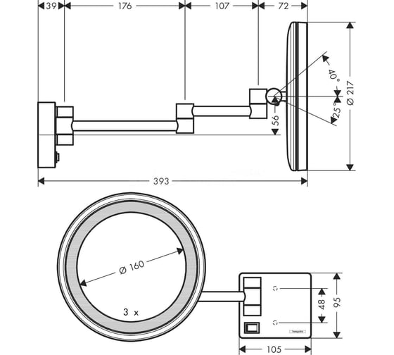 Зеркало для бритья Hansgrohe AddStoris матовый черный 41790670 УТ007072