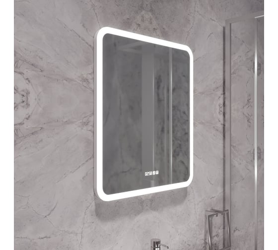 Зеркало MIXLINE "Стив-3" 600*700 ШВ сенсорный выключатель, часы + подогрев 553264