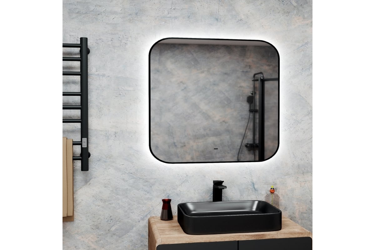Зеркало Bauedge Bau Black Rand 80x70, с LED фоновой подсветкой ...
