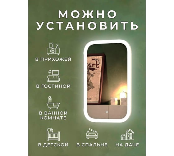 Зеркало Bauedge Bau Stil 40x70, сенсорная LED подсветка, пластиковый защитный корпус BS4070