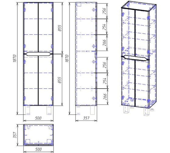 Пенал Dreja eco QL 50 универсальный, белый лак, 4 дверки 99.0011