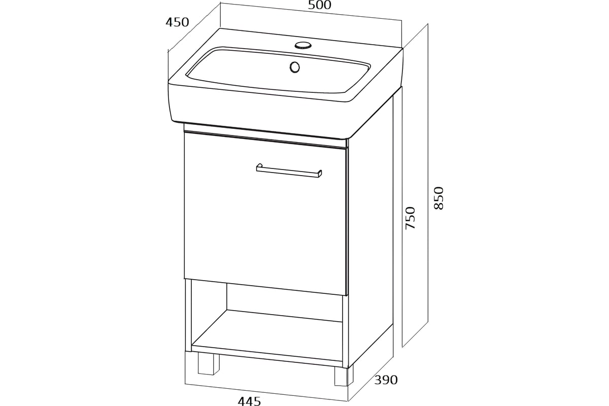 Тумба под раковину в ванную 1Marka Tera 50 см напольная белый глянец ...