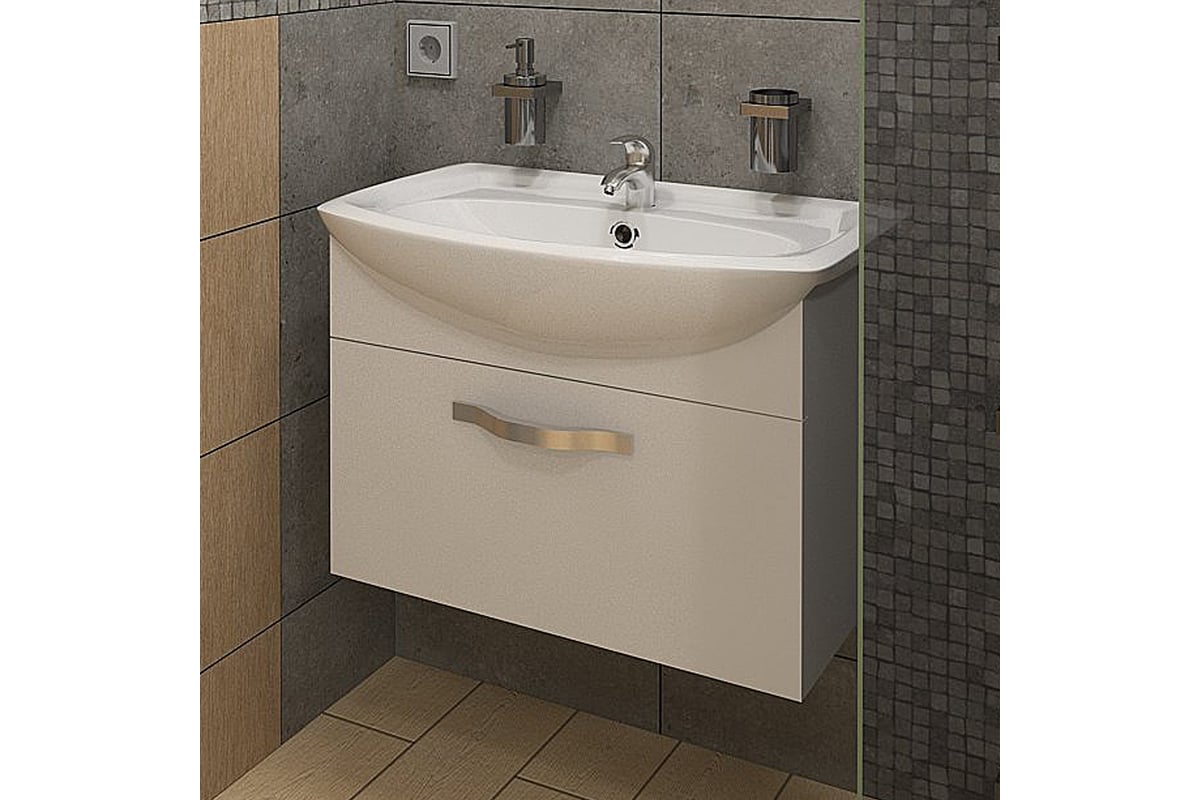 Тумба под раковину в ванную 1Marka Вита 65 см подвесная Белый глянец ...