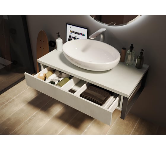 Тумба 1Marka GRUNGE LOFT 90П 1 выдвижной ящик Бетон светлый У85852