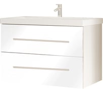 Тумба Marka One в ванную 80см подвесная 2 выдвижных ящика с рейлингом Белый Глянец У56082