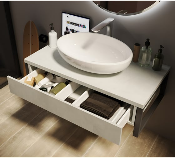Тумба 1Marka GRUNGE LOFT 100П 1 выдвигающийся ящик Бетон светлый У85853