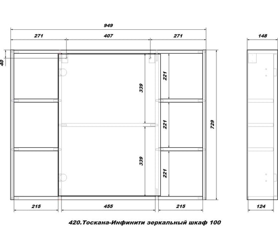 Зеркальный шкаф подвесной для ванной комнаты Sanstar инфинити 100 420.1-2.4.1.ТОС