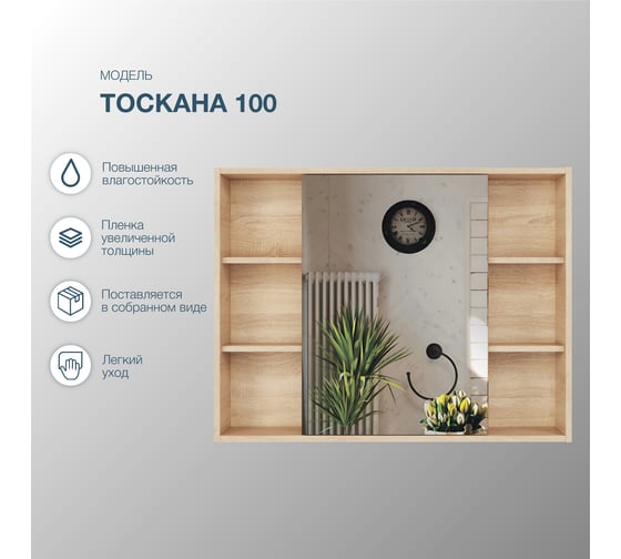 Зеркальный шкаф подвесной для ванной комнаты Sanstar тоскана 100 420.1-2.4.1 420.1-2.4.1.