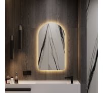 Зеркало арка безрамное GENGLASS ARKELO NF LED S, контурная тёплая подсветка с проводом, GGL-04-S-3000-1